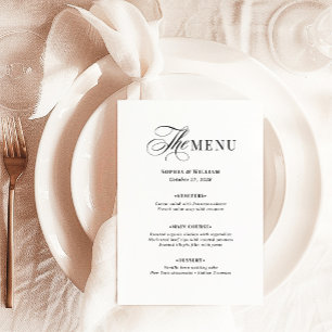 Schwarz-weiße Hochzeit Klassischer Luxus Menükarte
