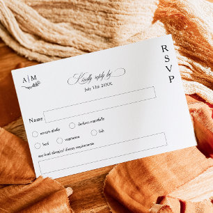 Schwarz-weiße Hochzeit mit Blumen RSVP Karte