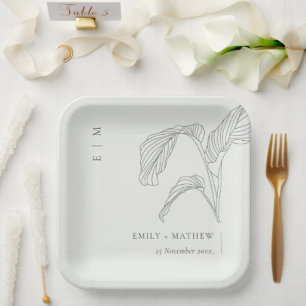 Schwarz-weiße Hochzeit mit Leafy Palm Pappteller