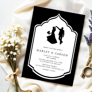 Schwarz-weiße Hochzeit mit Tanzpaare Einladung