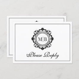 Schwarz-weiße Hochzeit mit verzierter Floral RSVP Karte