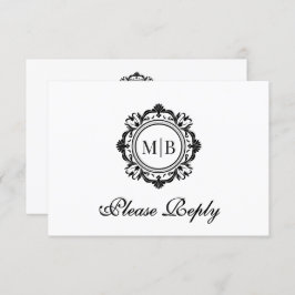 Schwarz-weiße Hochzeit mit verzierter Floral RSVP Karte