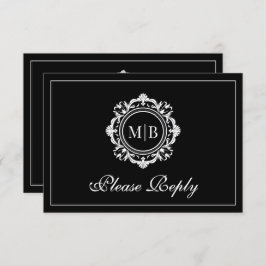 Schwarz-weiße Hochzeit mit verzierter Floral RSVP Karte