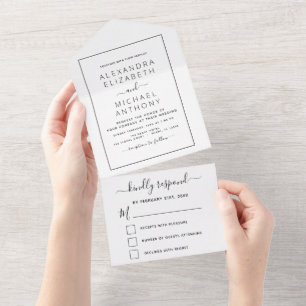 Schwarz Weiße Hochzeit Moderne Typografie All In One Einladung