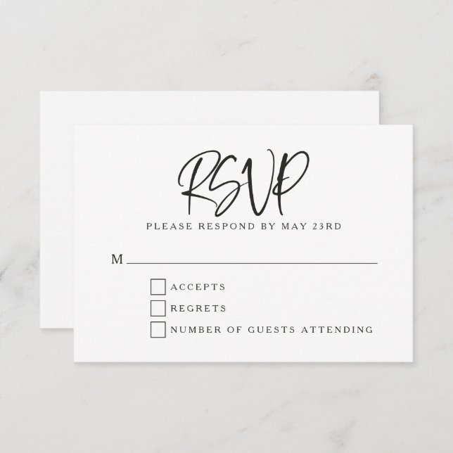 Schwarz-weiße Hochzeit moderner Schriftzeichen RSVP Karte (Vorne/Hinten)