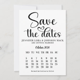 schwarz-weiße Hochzeit Save the Dates Kalender Date