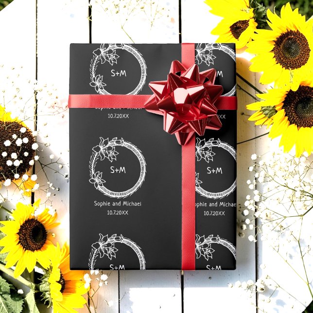 Schwarz-weiße Hochzeitmonogramm Geschenkpapier (Von Creator hochgeladen)