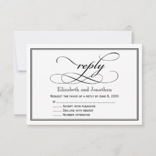 Schwarz-weiße Hochzeits-Antwortkarte mit Schrift RSVP Karte