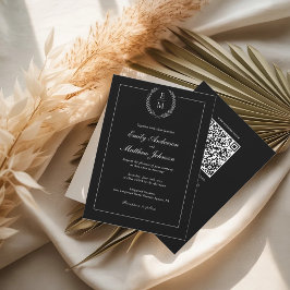 Schwarz-Weiße Hochzeits-Einladung mit QR-Code Einladung