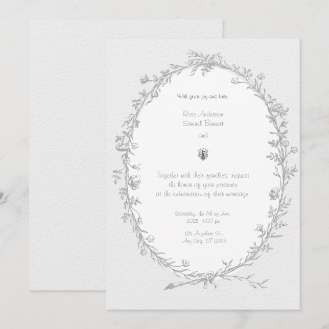 Schwarz-weiße Hochzeitseinladung Barockrahmen Einladung (Vorne/Hinten)