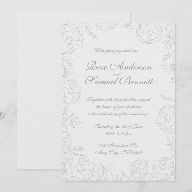 Schwarz-weiße Hochzeitseinladung Barockrahmen Einladung (Vorne/Hinten)