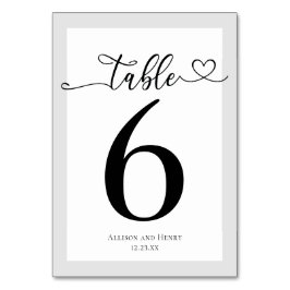 Schwarz-weiße Hochzeitsempfehlung Tischnummer