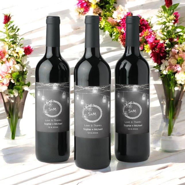 Schwarz-weiße Hochzeitskhalkboard Mason Jar Weinetikett (Von Creator hochgeladen)
