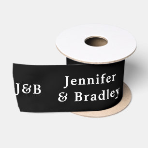 Schwarz-weiße Hochzeitsmonogramm personalisierte N Satinband