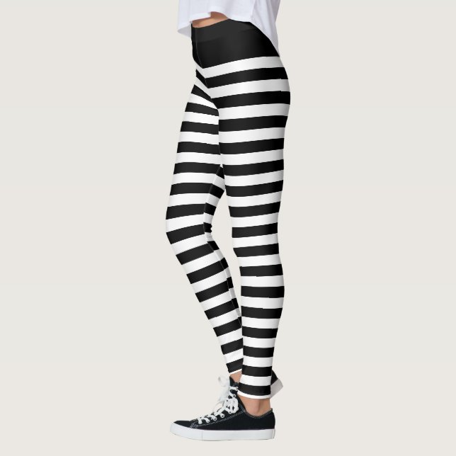 Schwarz-weiße horizontale Streifen Gothic Zebra Leggings (Links)