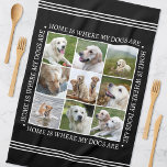 Schwarz-weiße Hunde für stylische Texfoto Collage Geschirrtuch<br><div class="desc">Erstellen Sie ein handliches, personalisiertes Küchentuch, das neun hochgeschätzte Fotos zeigt, gerahmt von der herzerwärmenden Nachricht: "Zuhause ist, wo meine Hunde sind." Dieses stilvolle Template verfügt über eine Gitterkollektion und eine klassische Stilschrift, die in einem Foto angeordnet ist. Text kann auf den Anzug Ihrer Fotos angepasst werden. Diese vielseitige Vorlage...</div>