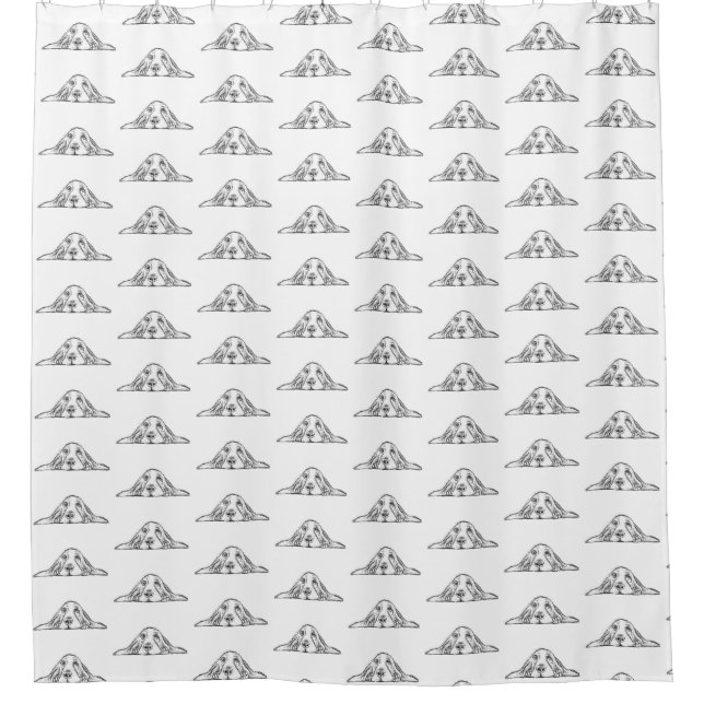 Schwarz-weiße Hundeaugen Duschvorhang (Vorderseite)