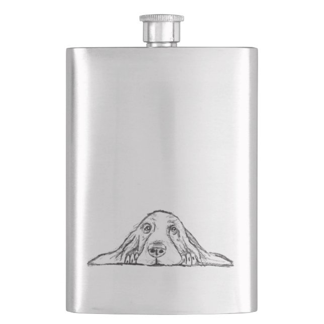 Schwarz-weiße Hundeaugen Flachmann (Vorderseite)