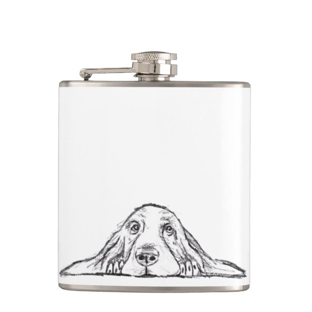 Schwarz-weiße Hundeaugen Flachmann (Vorderseite)