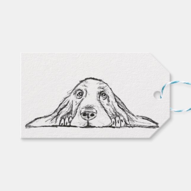 Schwarz-weiße Hundeaugen Geschenkanhänger (Vorderseite (Horizontal))