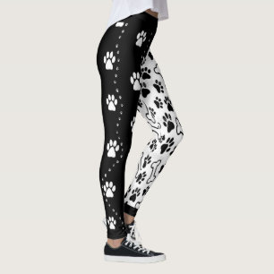 Schwarz-weiße Hundepfoten Leggings