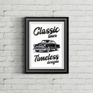Schwarz-weiße Illustration eines klassischen Autos Poster