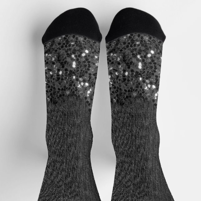 Schwarz-weiße Imitate Glitzern rustikales Holz Socken (Oben)