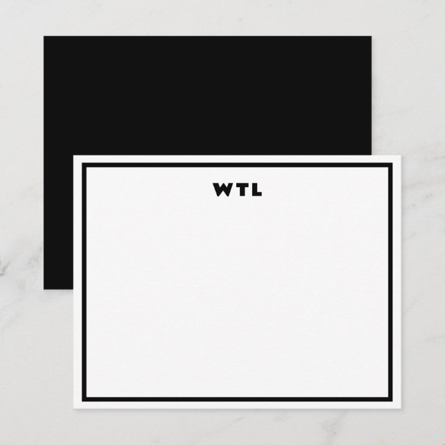 Schwarz-weiße Initialen Monogramm moderne Notizkar Einladung (Vorne/Hinten)