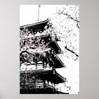 Schwarz/Weiße japanische Pagode mit Kirschblüten-K