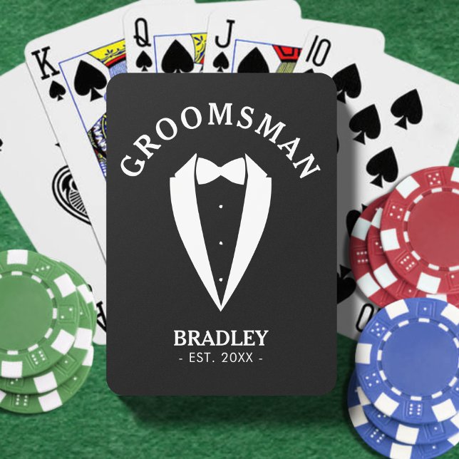 Schwarz-weiße Junggesellenabschiedsparty Spielkarten (Black & White Groomsman Wedding Bachelor Party Poker Cards
)
