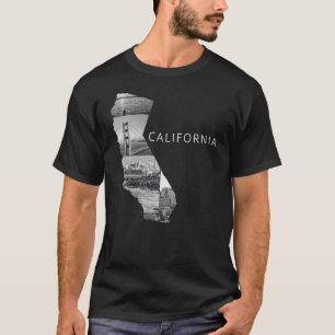 Schwarz-weiße Kalifornien-Staatskarte USA T-Shirt