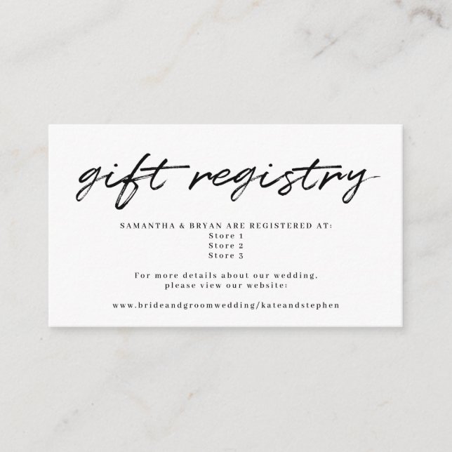 Schwarz-weiße Kalligrafie-Geschenkregister Begleitkarte (Vorderseite)