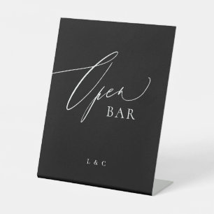 Schwarz-weiße Kalligrafie Hochzeit Open Bar Sockelschild