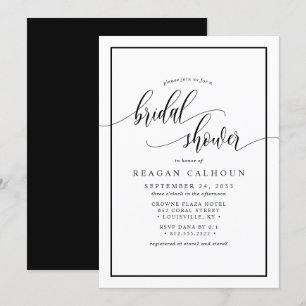 Schwarz-Weiße Kalligrafie-Schrift Brautparty I Einladung