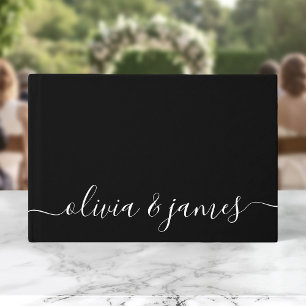 Schwarz-weiße Kalligrafie-Schrift Hochzeit Gästebuch