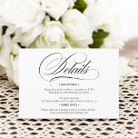 Schwarz-weiße kalligraphische Details Hochzeit Einladung<br><div class="desc">Chic und elegante Drehbuch Schwarz-Weiß-Drehbuch Hochzeitsdetails Einladung.</div>