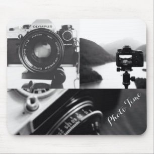 Schwarz-weiße Kameraphotographietypographie Mousepad