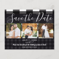 Schwarz-weiße Karierte Karo Foto Save the Date