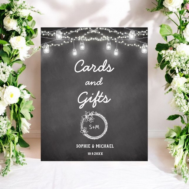 Schwarz-weiße Karten Geschenke Hochzeitsschild Pos Poster (Von Creator hochgeladen)