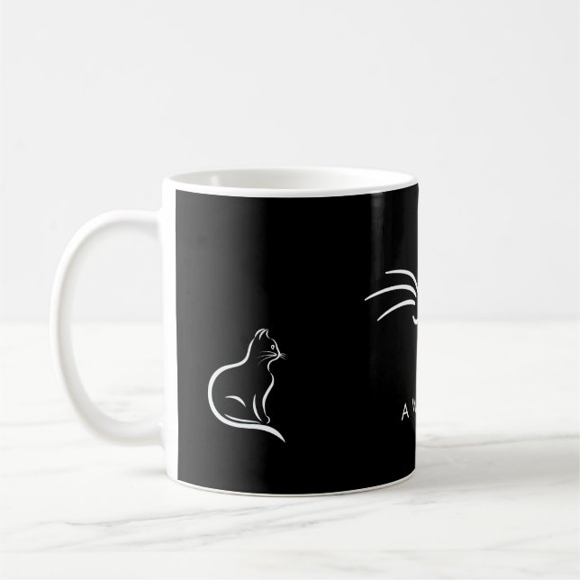 Schwarz-weiße Katze Einfach Minimalistisch persona Kaffeetasse (Links)