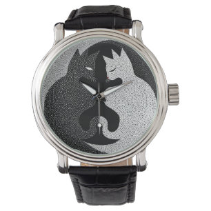 Schwarz-weiße Katzen Armbanduhr