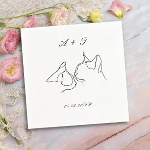 Schwarz-weiße Katzen Doodle Couple Wedding Monogra Serviette