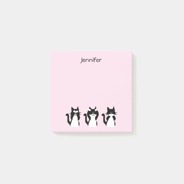 Schwarz-weiße Katzen Drei weiße Kätzchen rosa Post-it Klebezettel (Vorderseite)