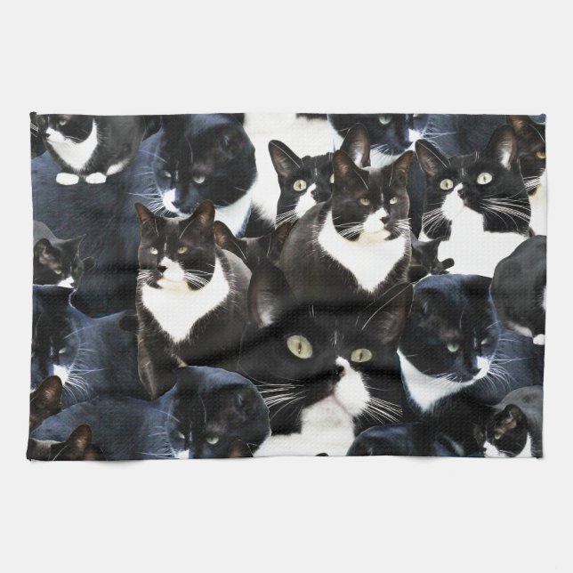Schwarz-weiße Katzen-Verrücktheit Küchentuch (Horizontal)