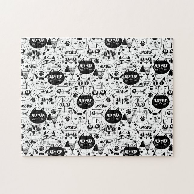 Schwarz-weiße Katzen zeigen Muster Puzzle (Horizontal)