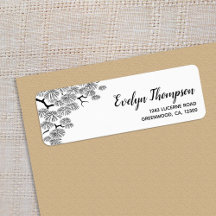 Schwarz-weiße Kiefernzweige-Rücksendeadressen-Aufk