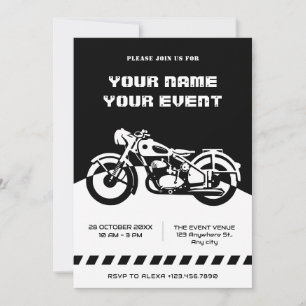 Schwarz-weiße klassische Motorrad Einladung