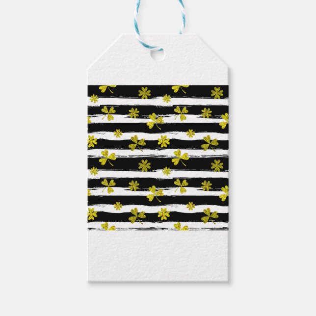 Schwarz-weiße Klee Geschenkanhänger (Vorderseite)