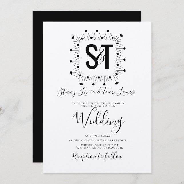 Schwarz-weiße Kraft für Hearts Einladung (Vorne/Hinten)