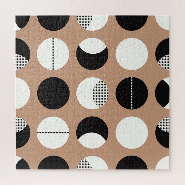 Schwarz, weiße Kreise, brauner Hintergrund. Puzzle (Vertikal)